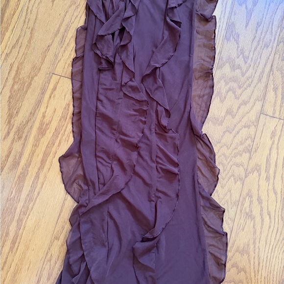 New Oh Polly Strapless Nevali Bandeau Ruffle Detail Chocolate Brown Dress 2 - Picture 6 of 16